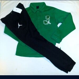 Jordan Boys Youth 2pc Green & Black Polo Jogger Shirt and Pants Set - Large